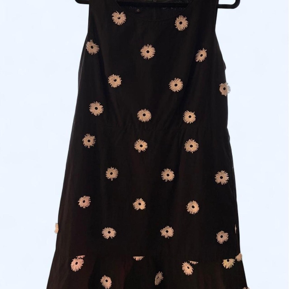 Talbots Petites 12P Black Fit & Flare Knee Dress Scoop Floral Embroidered
